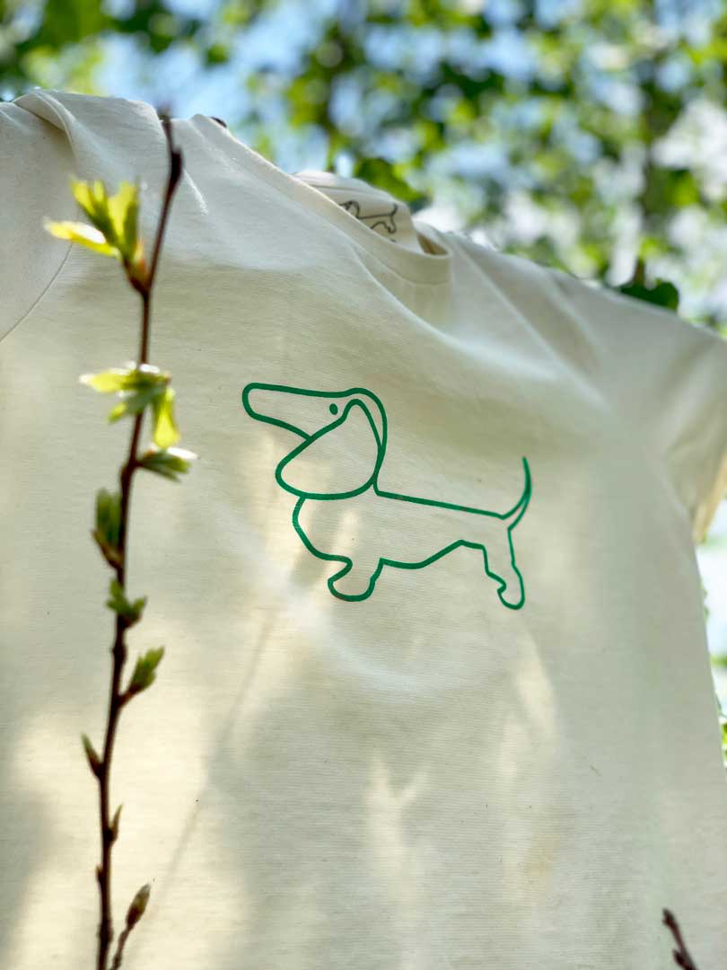 T-Shirt der Kindermarke Rudis mit grünem Aufdruck und reizvollem Lichterspiel